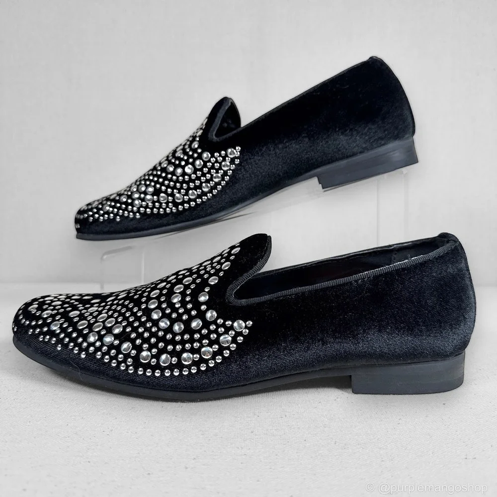 NEW‎ Tallia Raffaele Velvet Studded Smoking Slipper Loafers | Black | Men's 8